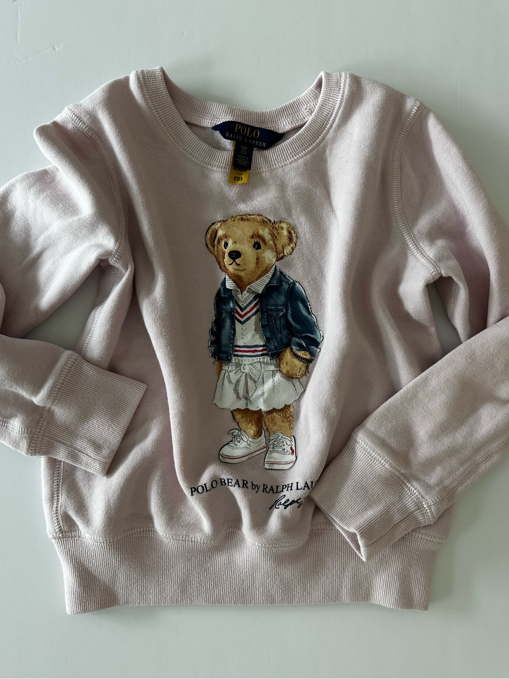 Ralph Lauren Polo Bear Pink Crewneck Sweatshirt, Light Pink Girls Size 7